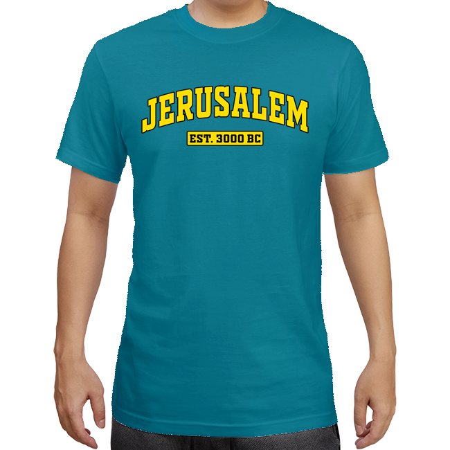 Jerusalem Est 3000 BC T-Shirt in white, black, grey, blue, green